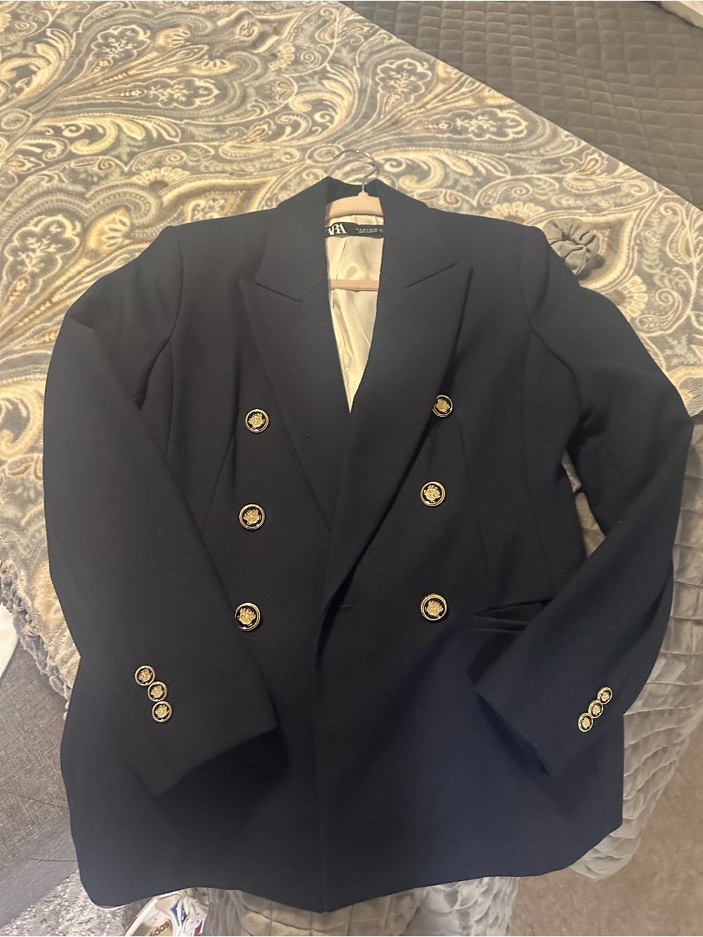 Zara Navy Double-Breasted Blazer with Gold Buttons - Picture 6 of 9
